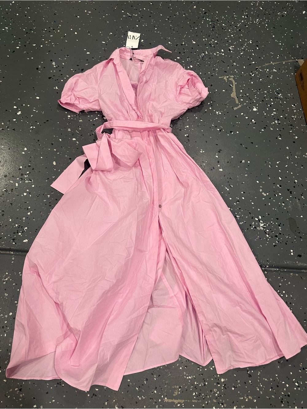 Zara Light Pink Puff-Sleeve Wrap Maxi Dress
